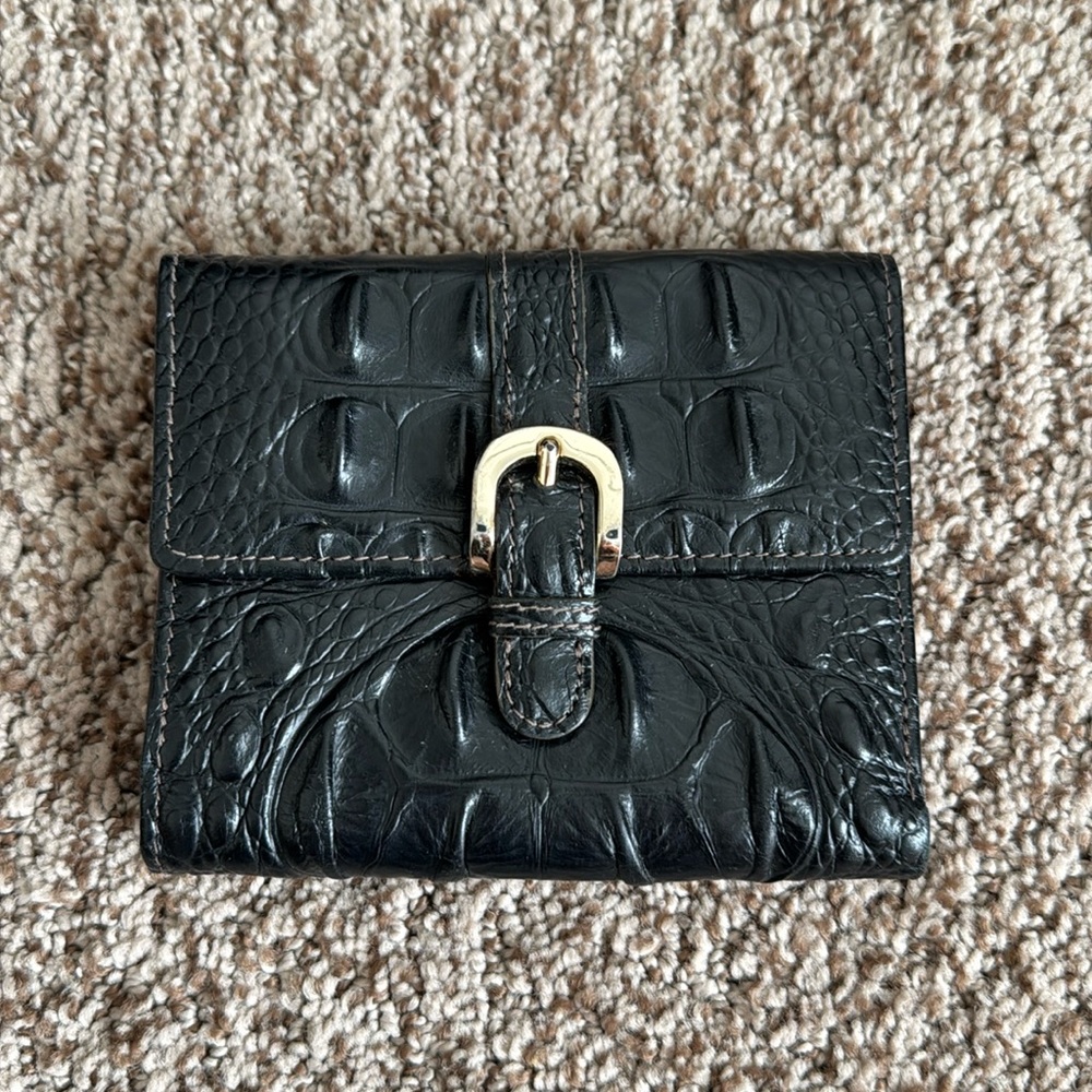Brahmin Black Leather Bi-Fold Wallet